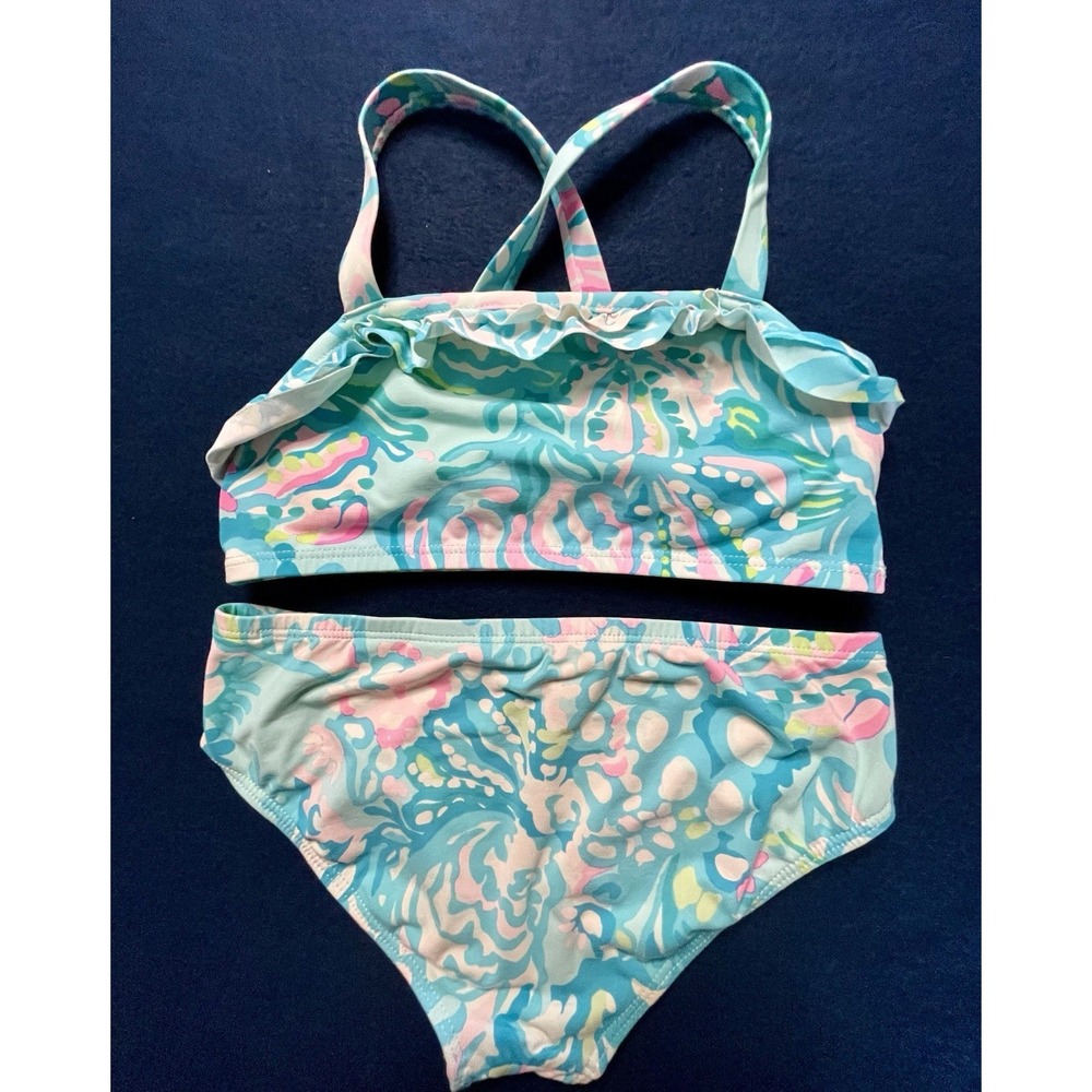 Lilly Pulitzer UPF 50+ Girls Caia Bikini Fished My Wish $68 Size 7 Bathing Suit